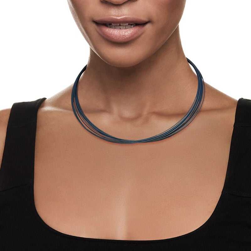 ALOR Caribbean Blue Stainless Steel Multi-Strand Cable Necklace. 17&quot; image number 0
