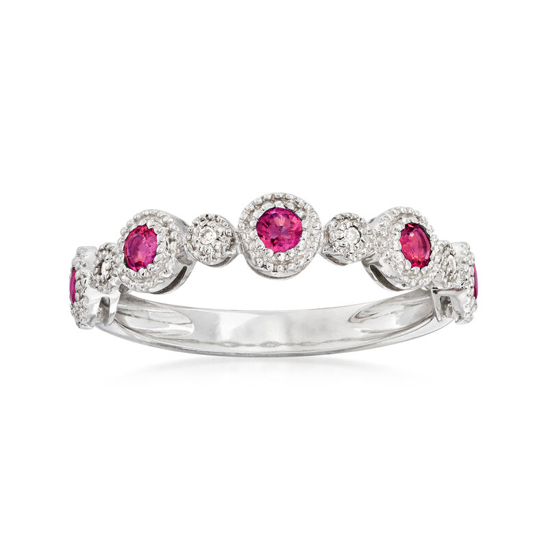 .40 ct. t.w. Ruby Stackable Ring with Diamond Accents in 14kt White Gold image number 0