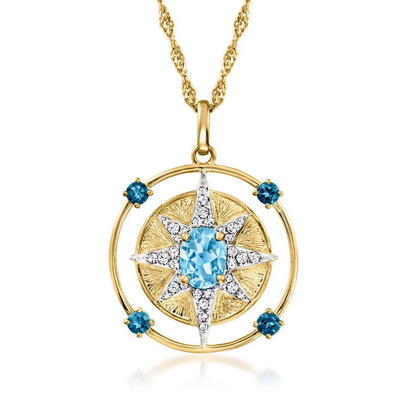 3.10 ct. t.w. Blue and White Topaz North Star Pendant Necklace in 18kt Gold Over Sterling image number 0