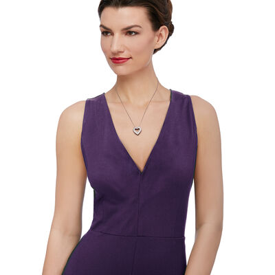 1.00 ct. t.w. Baguette and Round Diamond Heart Pendant Necklace in Sterling Silver