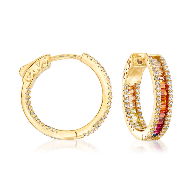 Multicolored CZ Hoop Earrings in 18kt Yellow Gold Over Sterling Silver image number 0