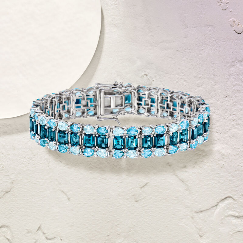 25.80 ct. t.w. Tonal Blue and White Topaz Bracelet in Sterling Silver image number 2