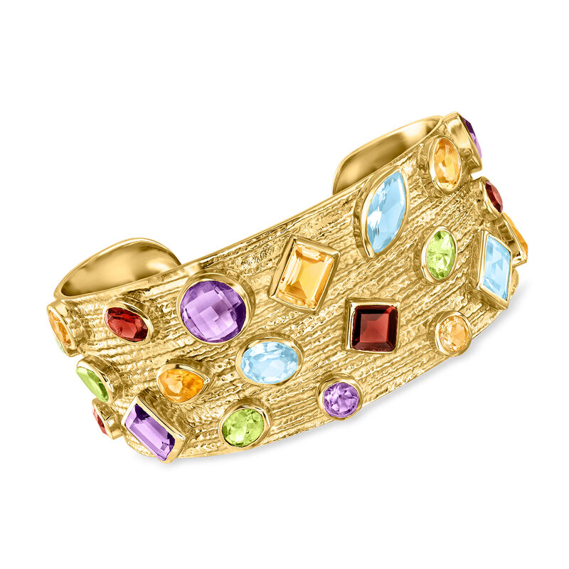 22.10 ct. t.w. Multi-Gemstone Cuff Bracelet in 18kt Gold Over Sterling image number 0