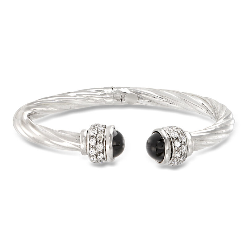 Italian Onyx and 1.30 ct. t.w. CZ Twisted Cuff Bracelet in Sterling Silver image number 0