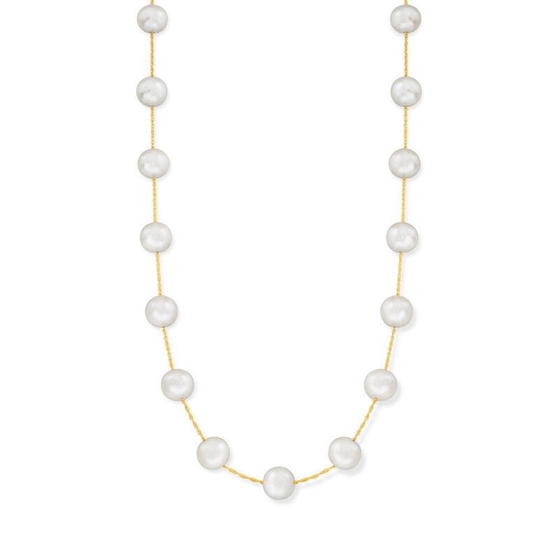 7-7.5mm Cultured Pearl Station Necklace in 14kt Yellow Gold image number 2