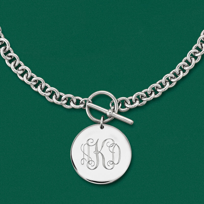 Italian Sterling Silver Personalized Disc Toggle Necklace image number 2