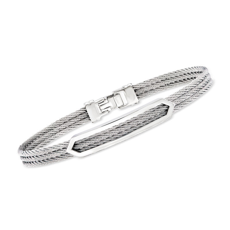 ALOR Men's Gray Stainless Steel Cable Open-Space ID Bracelet. 8.5&quot; image number 0