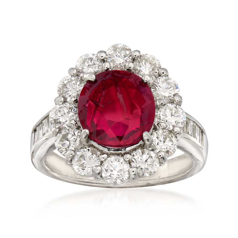 2.63 Carat Ruby and 1.94 ct. t.w. Diamond Ring in Platinum. Size 6.5 image number 0