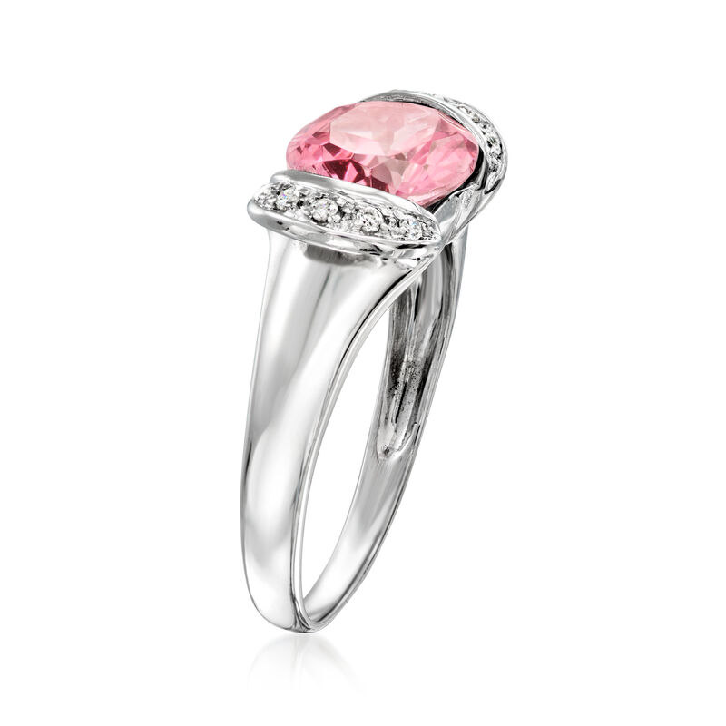 C. 1990 Vintage 3.00 Carat Pink Topaz Ring with .10 ct. t.w. Diamonds in 14kt White Gold. Size 7 image number 2