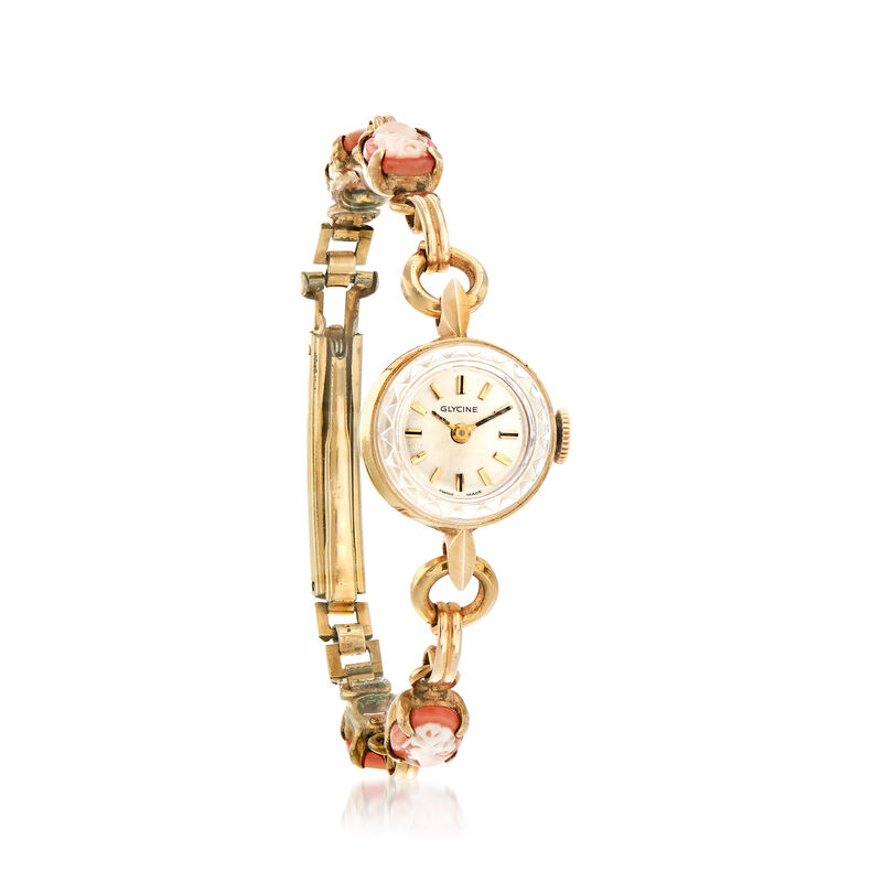 C. 1960 Vintage Women's Shell Cameo 14mm Mechanical Watch in 14kt Yellow Gold image number 0