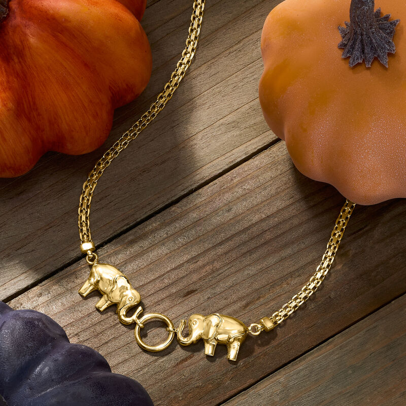 18kt Gold Over Sterling Elephants Necklace. 18&quot; image number 2