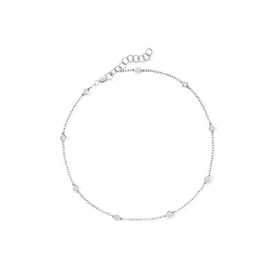 .25 ct. t.w. Bezel-Set Lab-Grown Diamond Station Anklet in Sterling Silver