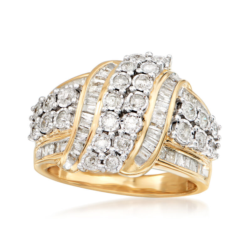 1.00 ct. t.w. Round and Baguette Diamond Ribbon Ring in 18kt Gold Over Sterling Silver image number 4