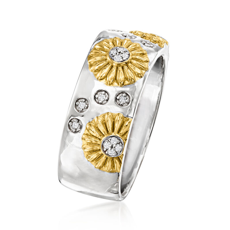 Diamond Sunflower Ring in Sterling Silver and 18kt Gold Over Sterling image number 2