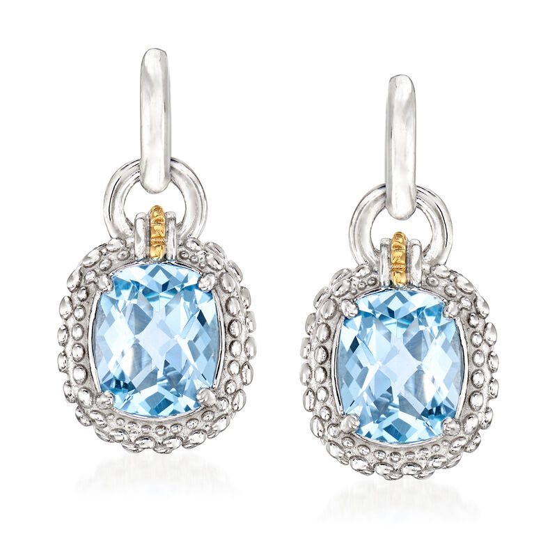 Phillip Gavriel &quot;Popcorn&quot; 6.00 ct. t.w. Blue Topaz Drop Earrings in Sterling Silver with 18kt Yellow Gold image number 0