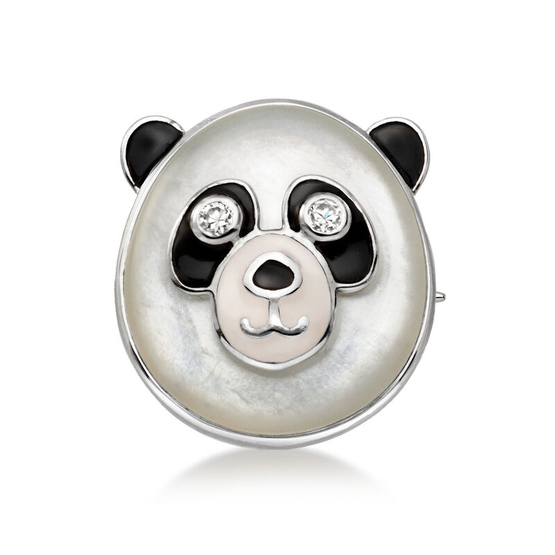 Moonstone and .20 ct. t.w. White Zircon Panda Pin/Pendant Necklace with Black and White Enamel in Sterling Silver image number 2