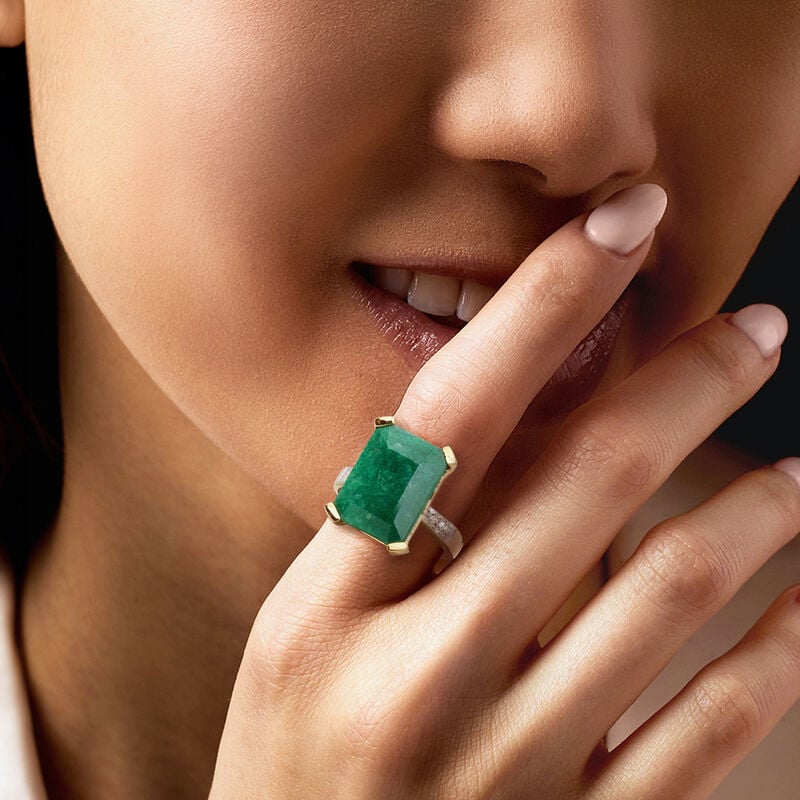 7.25 Carat Emerald and .14 ct. t.w. White Topaz Ring in 14kt Gold Over Sterling image number 1