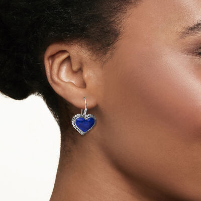 Lapis Heart Drop Earrings in Sterling Silver