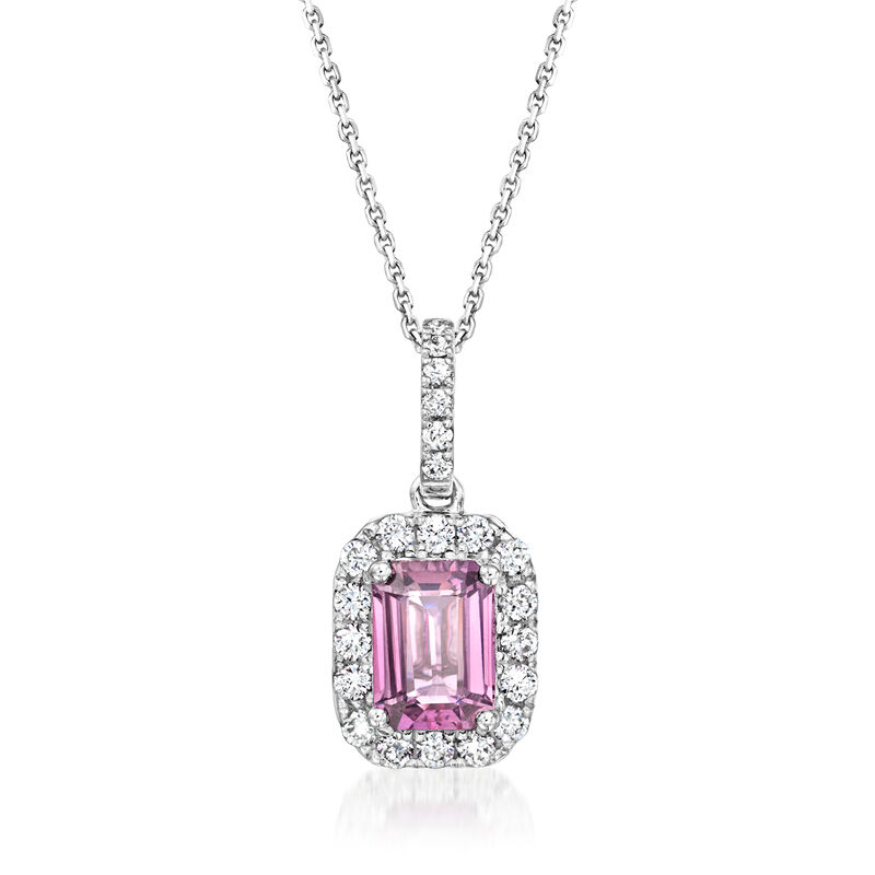 1.20 Carat Pink Sapphire Pendant Necklace with .29 ct. t.w. Diamonds in 18kt White Gold. 18" image number 1