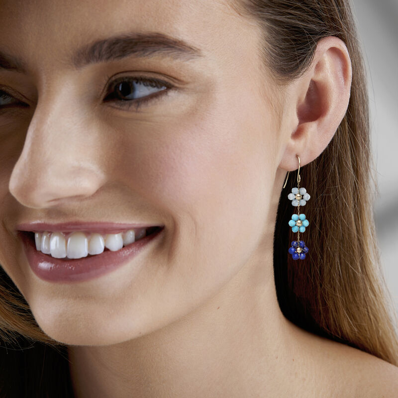 Multi-Gemstone Bead Flower Drop Earrings in 14kt Yellow Gold image number 1