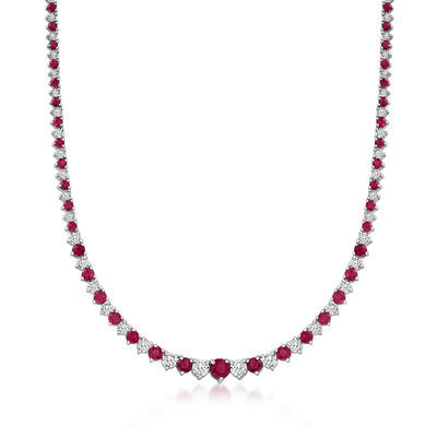8.00 ct. t.w. Ruby and 1.50 ct. t.w. Diamond Tennis Necklace in Sterling Silver