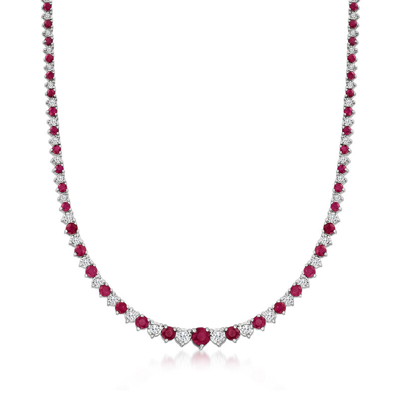 9.00 ct. t.w. Ruby and 1.50 ct. t.w. Diamond Tennis Necklace in Sterling Silver image number 0