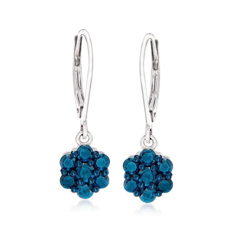 1.00 ct. t.w. Blue Diamond Flower Drop Earrings in Sterling Silver image number 0