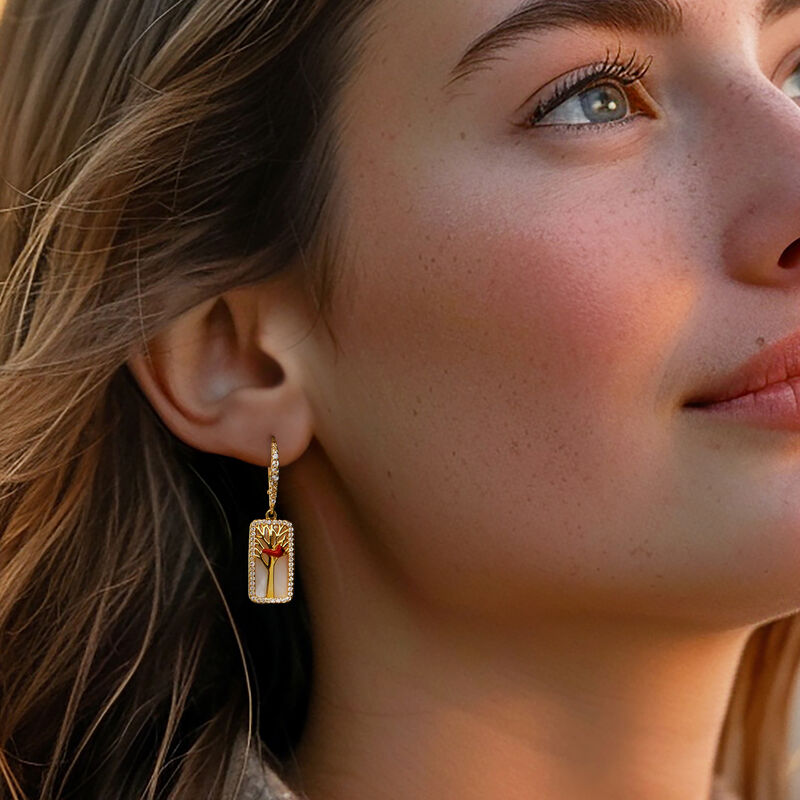 Mother-of-Pearl and .70 ct. t.w. White Topaz Cardinal Drop Earrings with Multicolored Enamel in 18kt Gold Over Sterling  image number 1