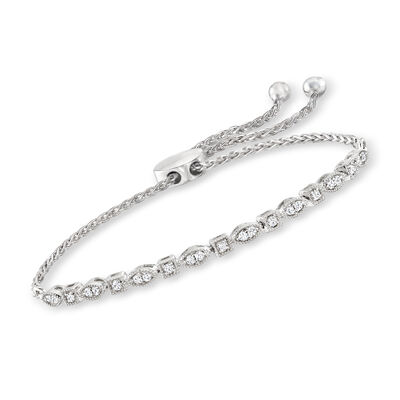 .25 ct. t.w. Diamond Square and Marquise-Shaped Bolo Bracelet in Sterling Silver
