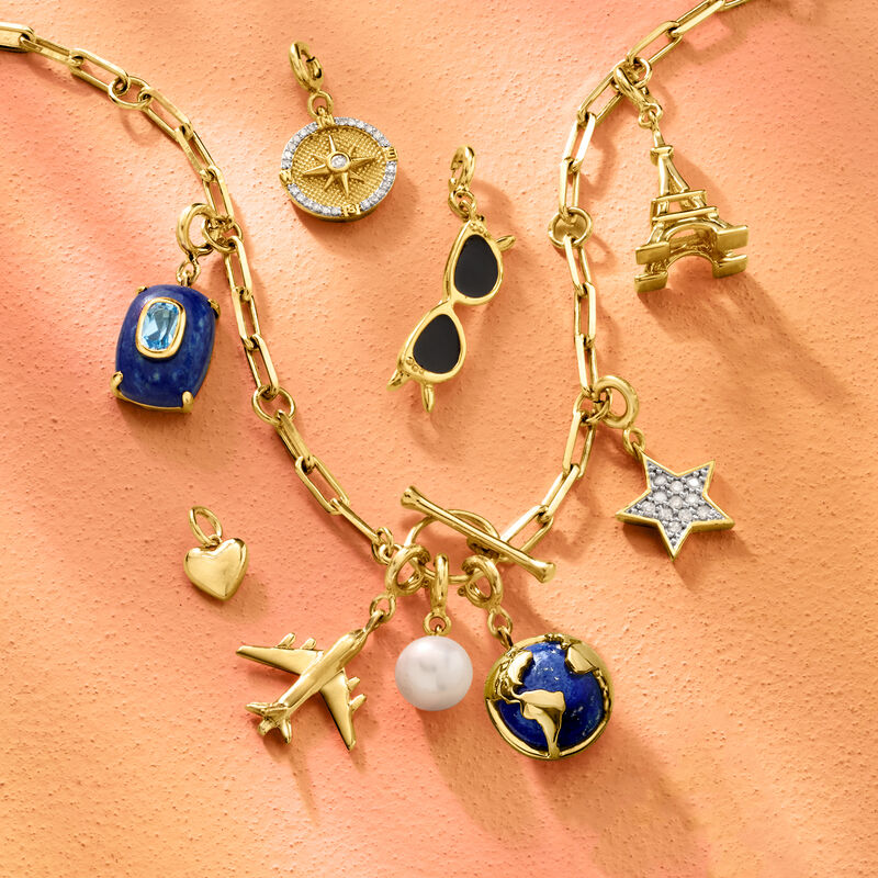 Lapis and .60 Carat Swiss Blue Topaz Charm in 18kt Gold Over Sterling image number 3