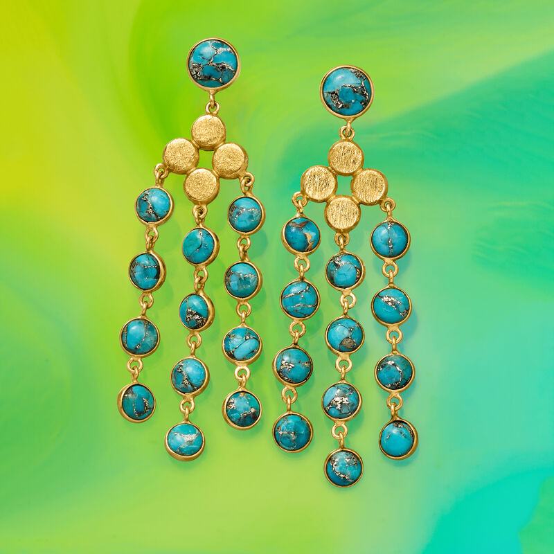 Turquoise Chandelier Earrings in 18kt Gold Over Sterling image number 2