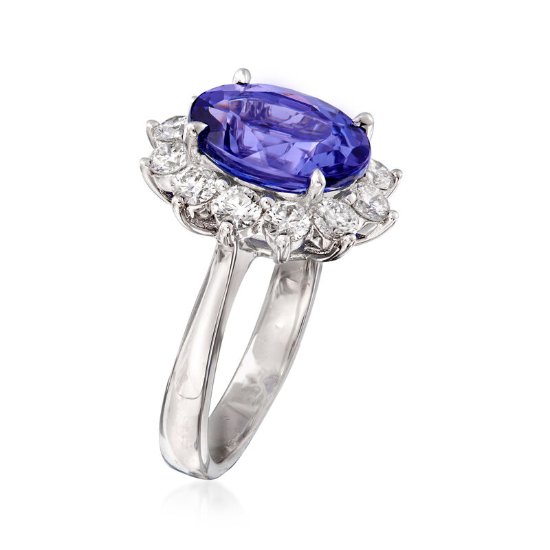 5.00 Carat Tanzanite and 1.30 ct. t.w. Diamond Ring in 18kt White Gold image number 2