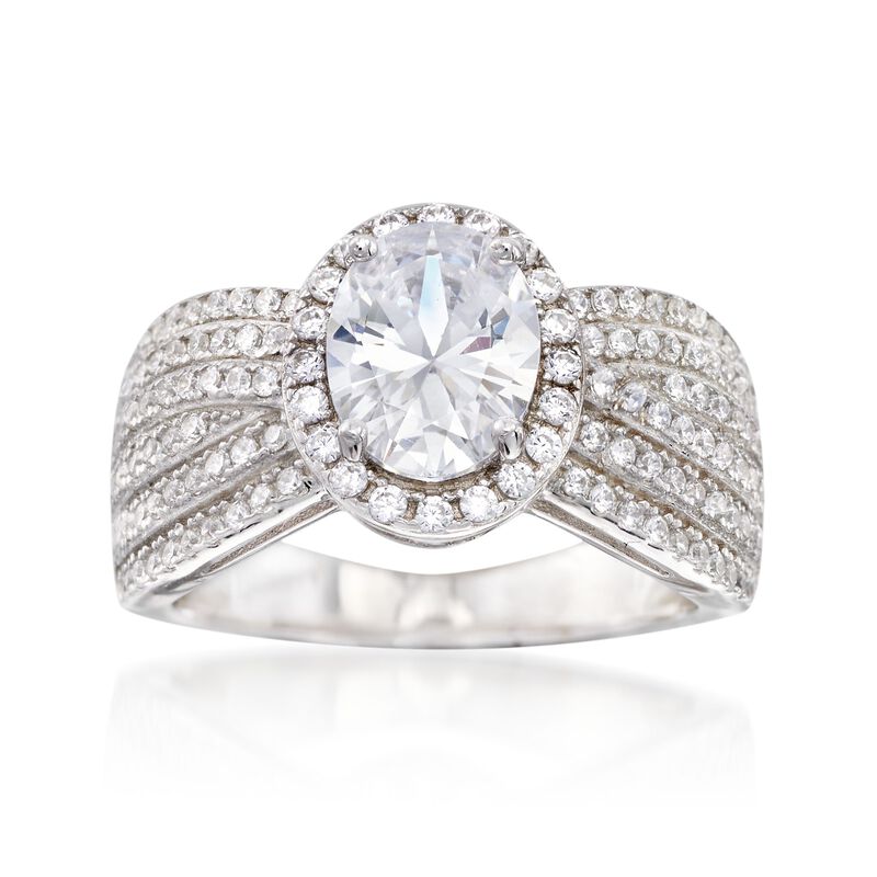 2.75 ct. t.w. CZ Multi-Row Halo Ring in Sterling Silver image number 0