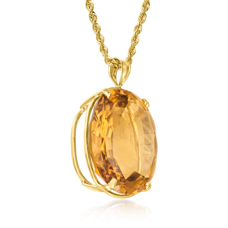 C. 1970 Vintage 76.00 Carat Oval Citrine Pendant Necklace in 10kt Yellow Gold. 20" image number 2