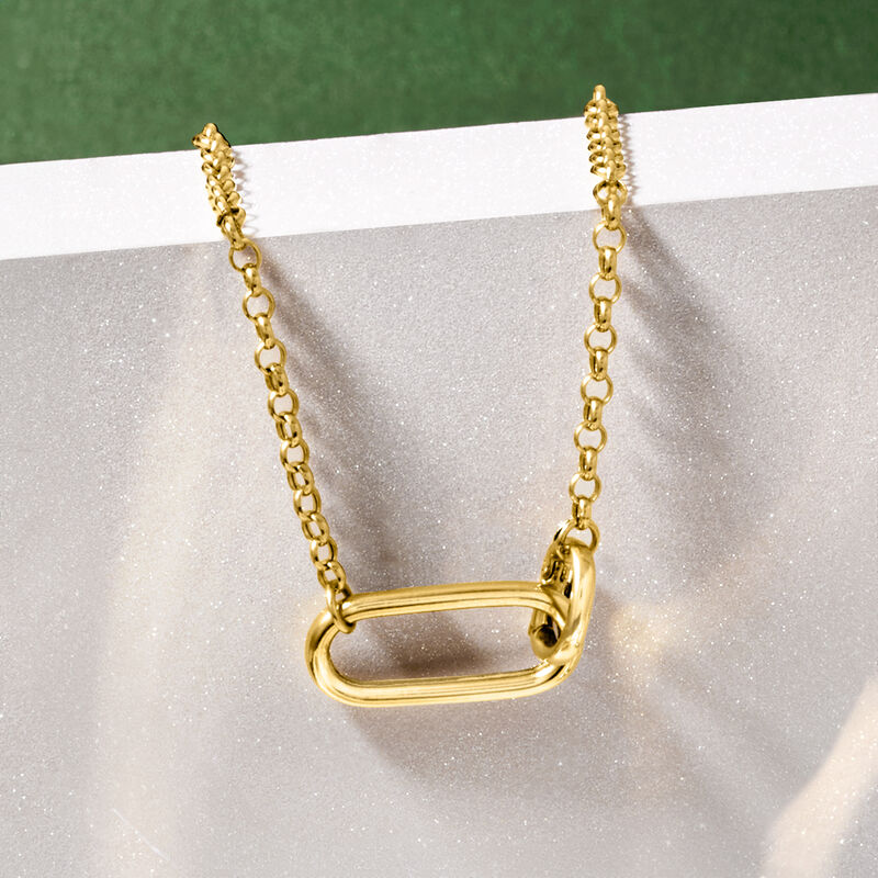 14kt Yellow Gold Single Paper Clip Link Station Necklace image number 2