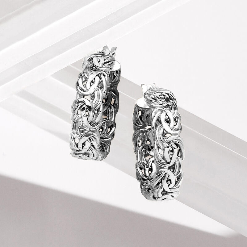 14kt White Gold Byzantine Hoop Earrings image number 3