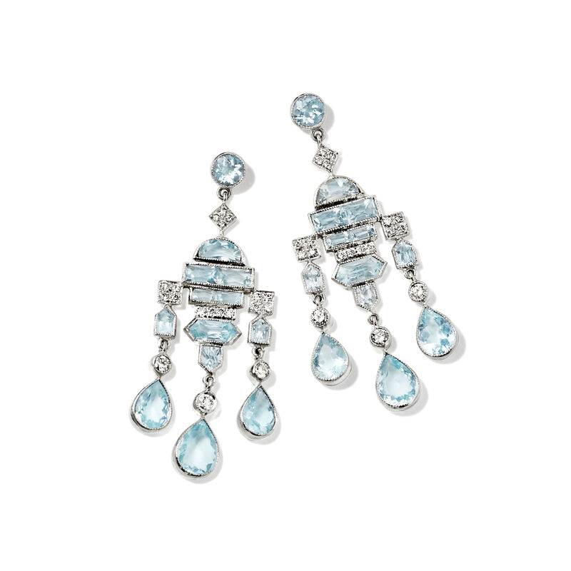 C. 1990 Vintage 7.30 ct. t.w. Aquamarine and .60 ct. t.w. Diamond Chandelier Earrings in 18kt White Gold image number 2
