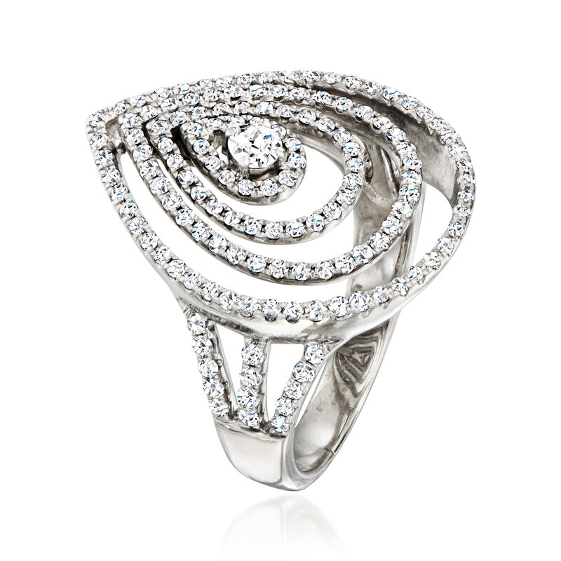 C. 1990 Vintage .85 ct. t.w. Diamond Open-Space Teardrop Ring in 14kt White Gold. Size 8.5 image number 2