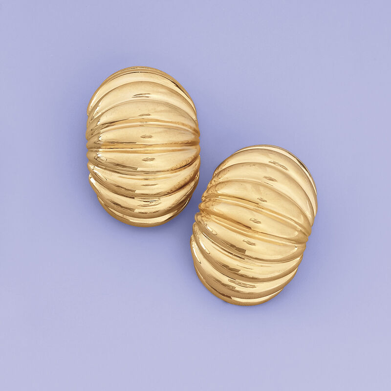 Italian 14kt Yellow Gold Ribbed Clip-On Earrings image number 3