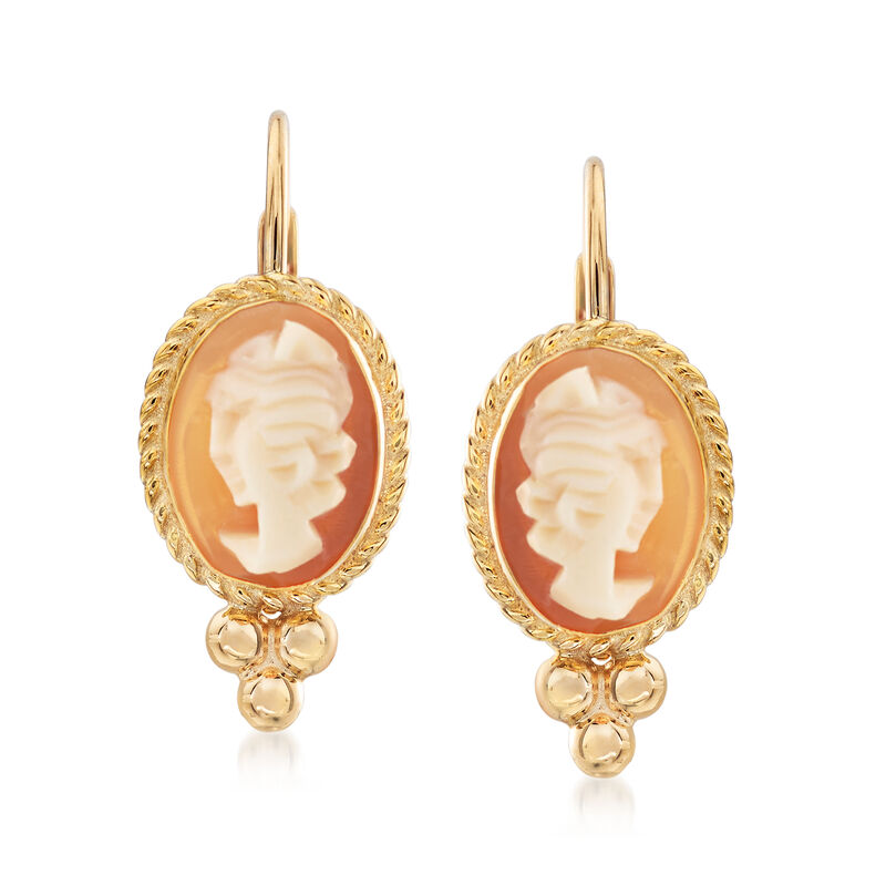 Bezel-Set Shell Cameo Drop Earrings in 14kt Yellow Gold  image number 0