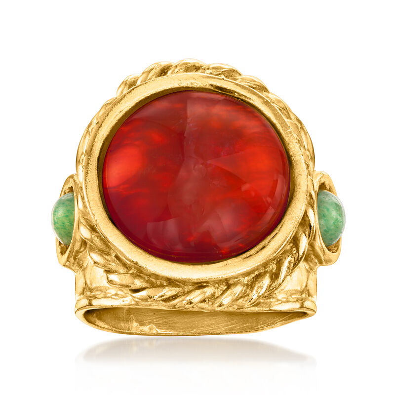 C. 1980 Vintage Carnelian Ring with .40 ct. t.w. Aventurine in 9kt Gold. Size 7.5 image number 0