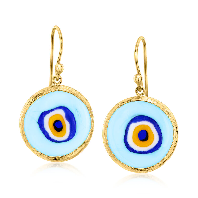 Multicolored Glass Evil Eye Drop Earrings in 18kt Gold Over Sterling  image number 0