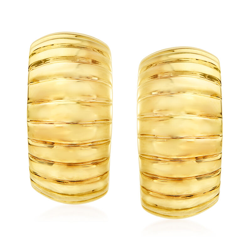 Roberto Coin 18kt Yellow Gold Large Ribbed Hoop Earrings. 5/8&quot; image number 0