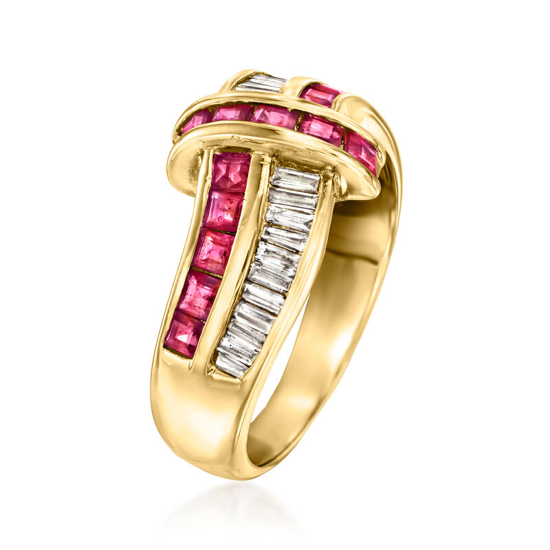 C. 1990 Vintage .90 ct. t.w. Ruby and .35 ct. t.w. Diamond Crisscross Ring in 18kt Yellow Gold. Size 6 image number 2