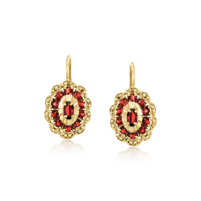 C. 1990 Vintage 2.90 ct. t.w. Garnet Cluster Drop Earrings in 18kt Yellow Gold image number 0
