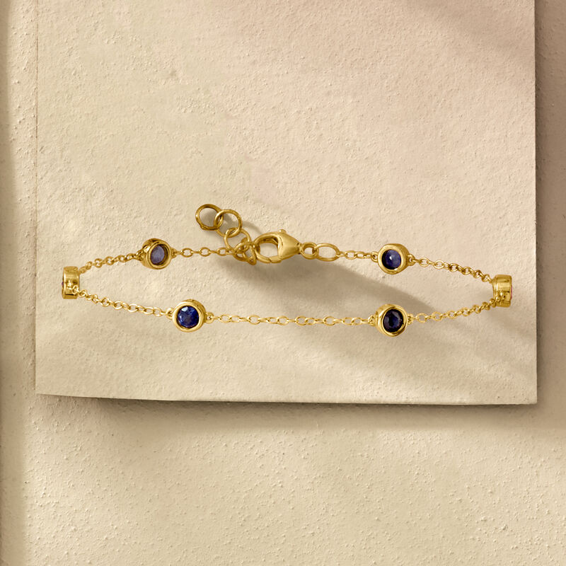 .80 ct. t.w. Bezel-Set Lab-Grown Sapphire Station Bracelet in 18kt Gold Over Sterling image number 2