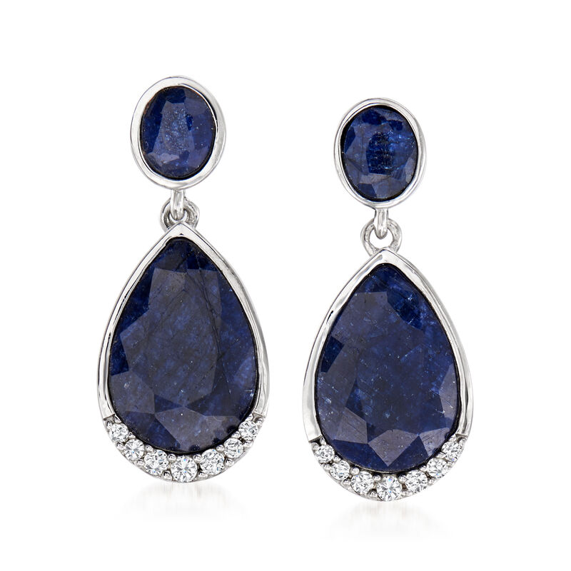 7.10 ct. t.w. Sapphire and .14 ct. t.w. Diamond Drop Earrings in Sterling Silver  image number 0
