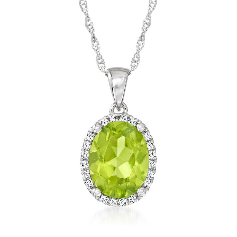 1.80 Carat Peridot Pendant Necklace with Diamonds in 14kt White Gold. 18&quot; image number 1