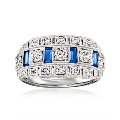 C. 1990 Vintage .83 ct. t.w. Diamond and .65 ct. t.w. Sapphire Ring in Platinum