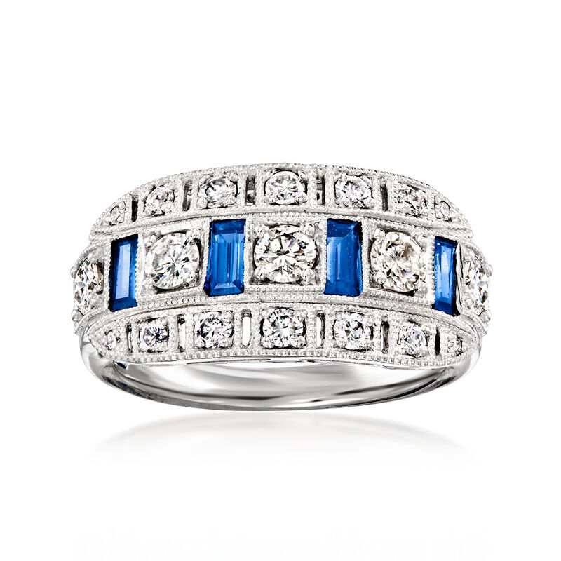 C. 1990 Vintage .83 ct. t.w. Diamond and .65 ct. t.w. Sapphire Ring in Platinum. Size 6.5 image number 0